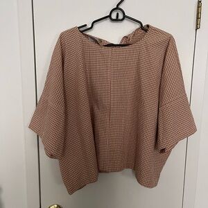 Women’s Checked Dolman Sleeve Blouse - Tan/Brown